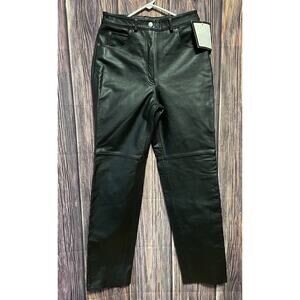 FMC Women's 100% LEATHER PANTS Size 12 Black Lined Biker 30X34 NEW WITH TAGS
